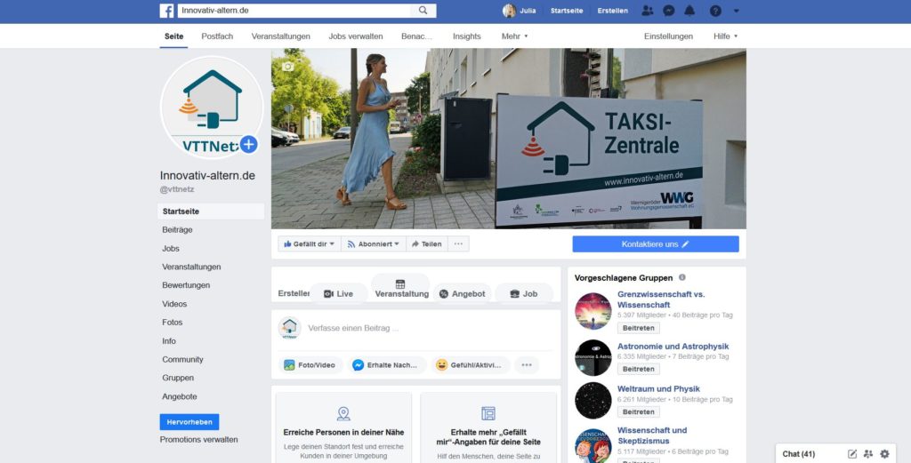Das Facebook-Profil des Projektes Innovationsnetzwerk Vernetzte Techniknutzung und Technikberatung an der Hochschule Harz.