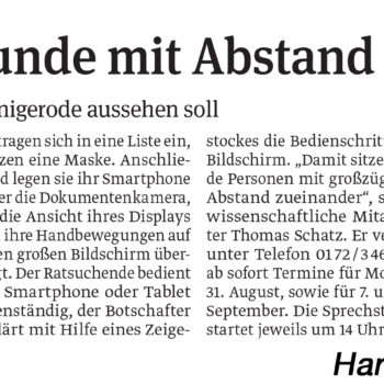 Ankündigung der Smartphone-Sprechstunde in der Harzer Volksstimme vom 28.08.2020